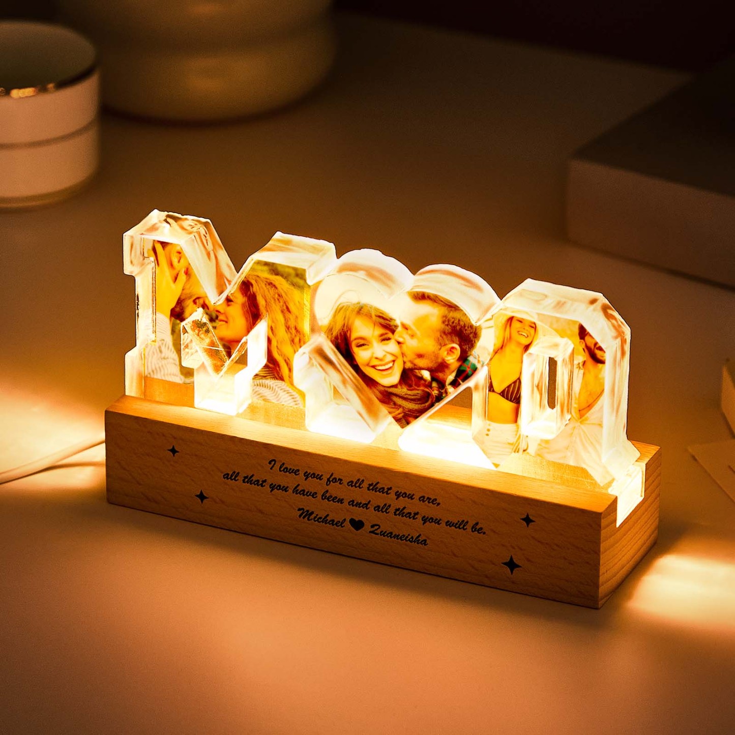 Personalized Couple Photos Collage Night Light Gift for Lover - soufeelus