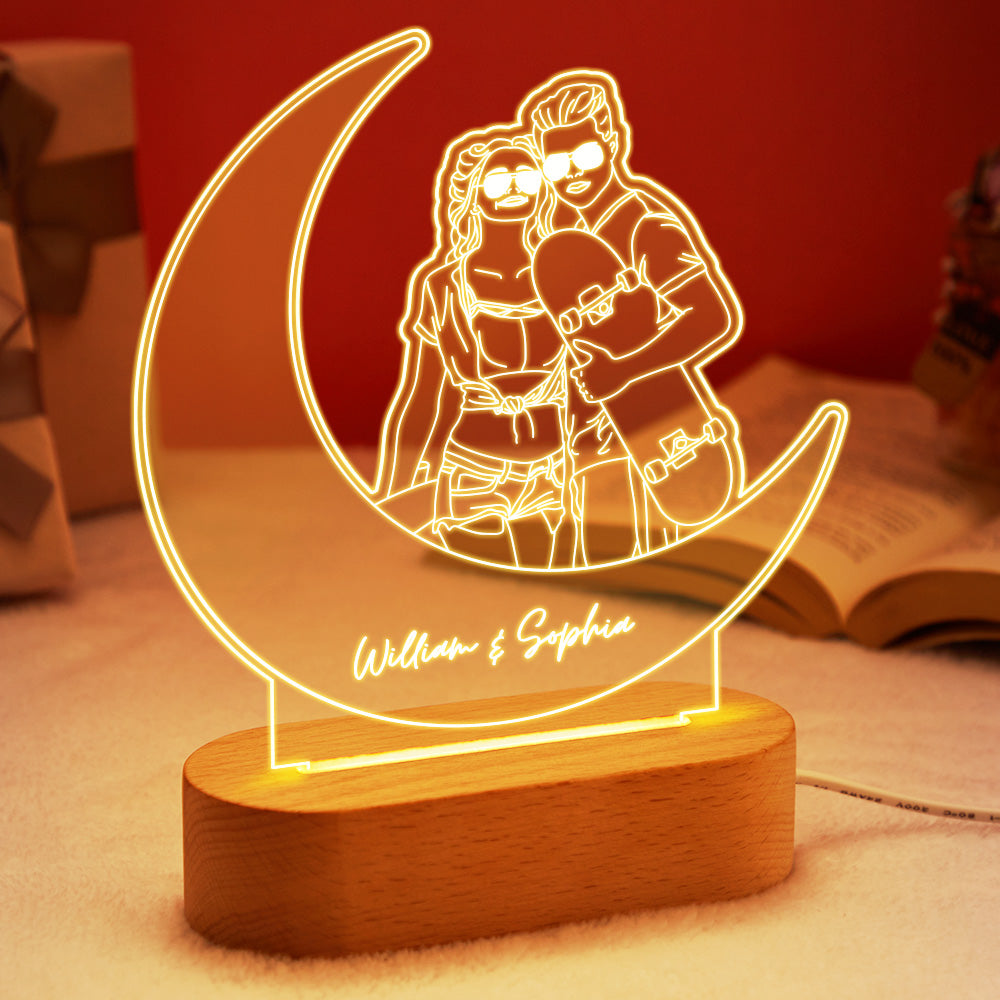 Custom Portrait Night Light Moon Line Art Photo Lamp Gift for Lover - soufeelus