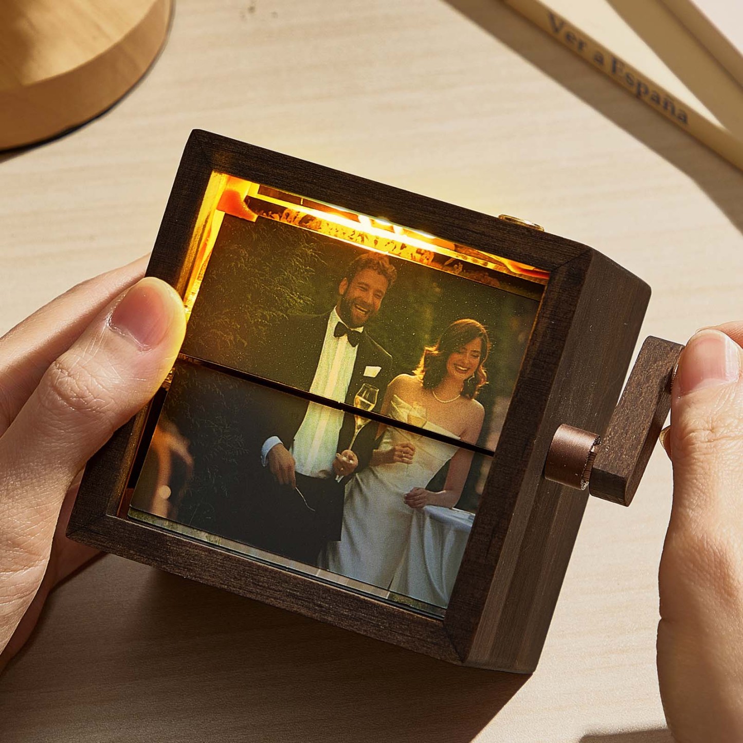 Custom Photo Flipbook Frame Animation Machine Mechanical Hand-cranked Photo Album with Light Unique Mother's Day Gifts - soufeelus