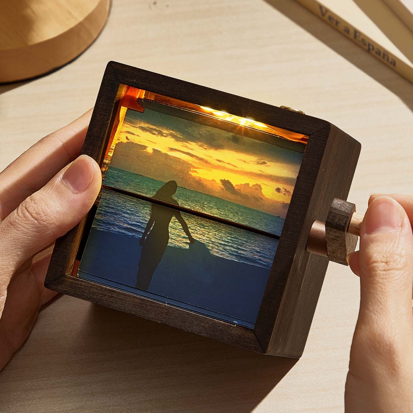 Custom Photo Flipbook Frame Animation 24 Pictures Machine Mechanical Hand-cranked Flipbook Box Photo Album with Light Black Walnut Anniversary Gifts - soufeelus