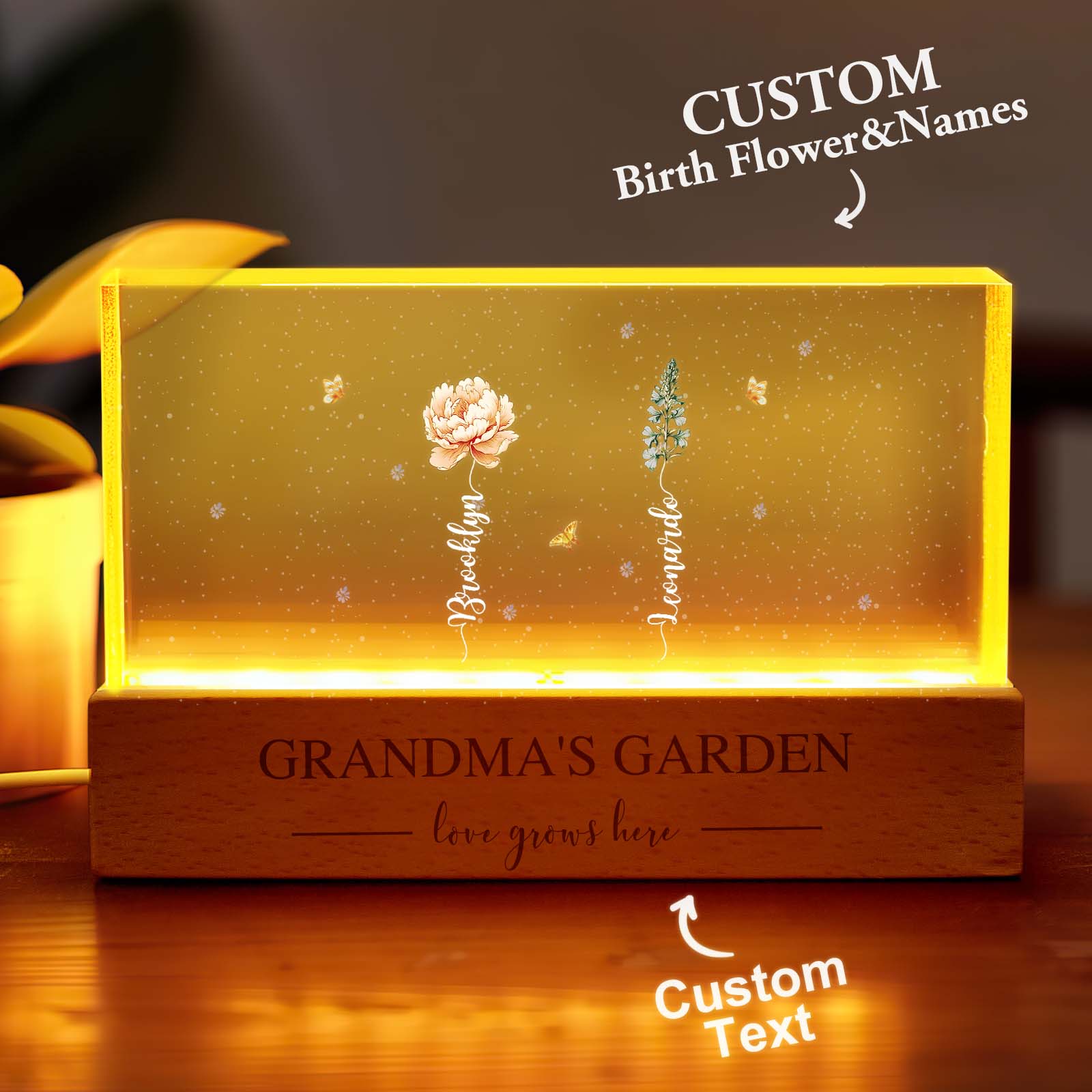 Grandma's Garden Birth Month Flower Personalized LED Night Light, Mother's Day Gift For Grandma Mom, Custom Night Light detail