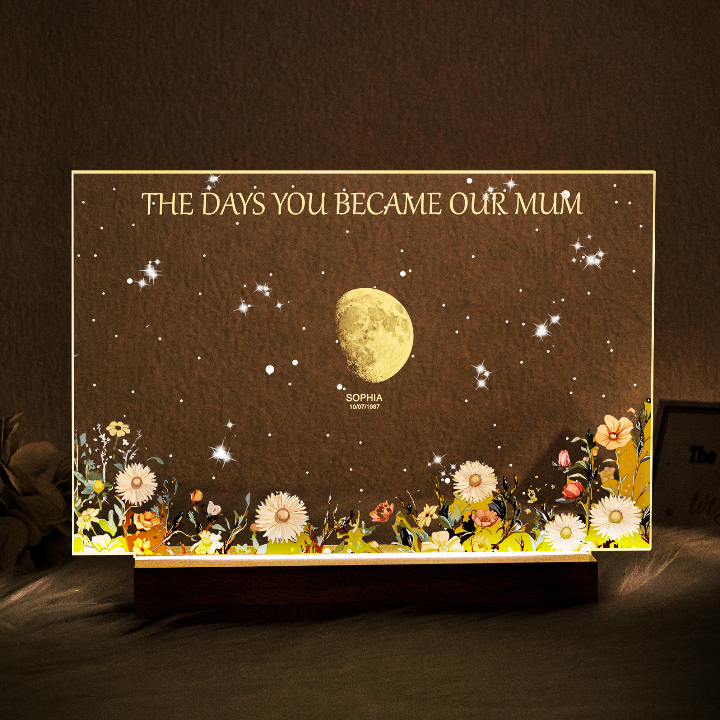 Personalized The Days You Became Our Mum Moon Phase Lightbox Mother's Day GiftsWood Base