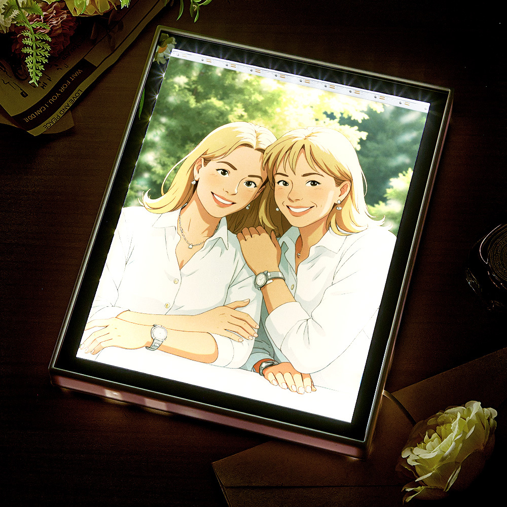 Personalized Mirror Night Light Custom Photo Gibli Style Couple Gifts - soufeelus