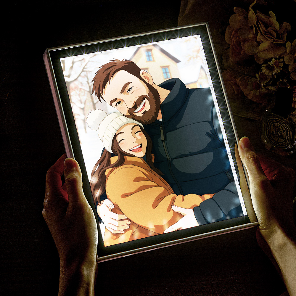 Personalized Mirror Night Light Custom Photo Gibli Style Couple Gifts - soufeelus