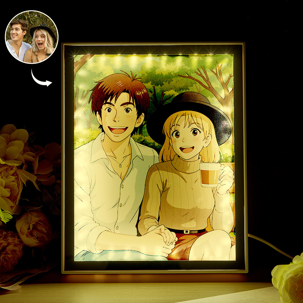 Personalized Mirror Night Light Custom Photo Gibli Style Couple Gifts - soufeelus