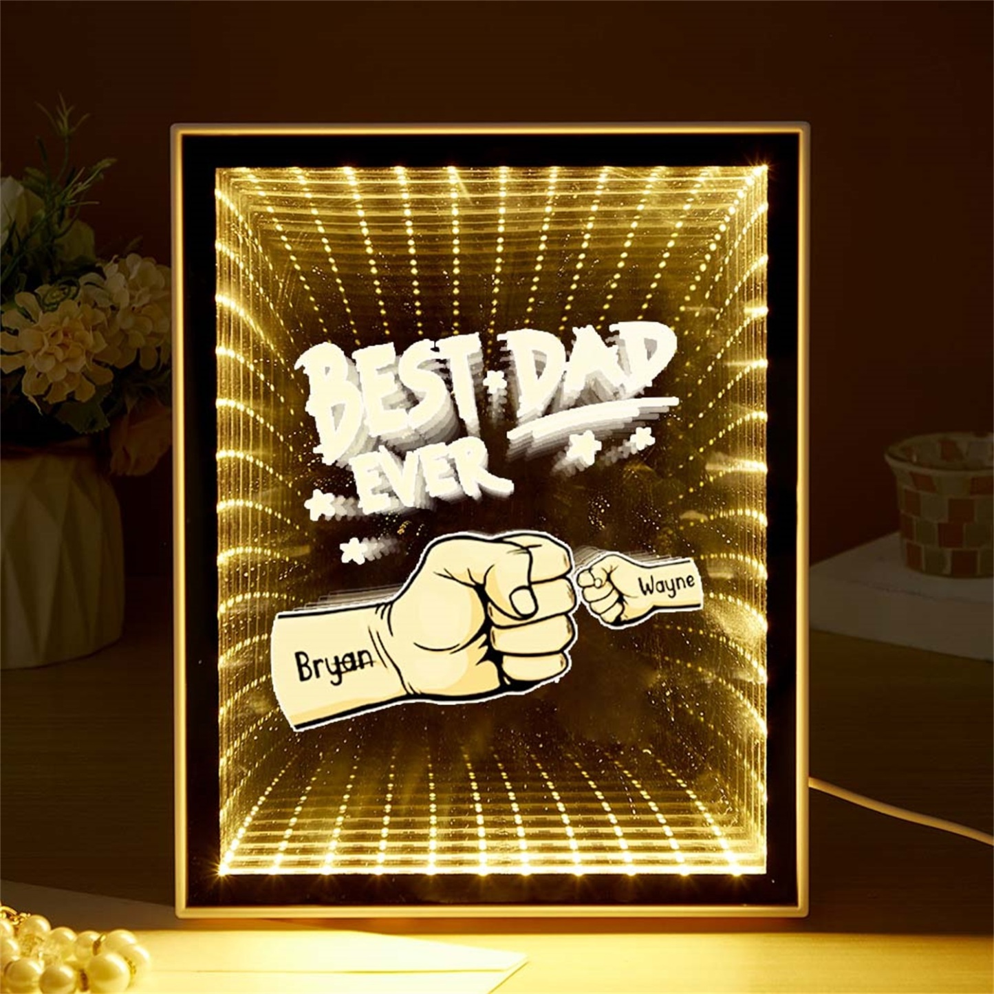 Fist Mirror Light Personalized Night Light Custom Kids Names Father's Day Gifts - soufeelus
