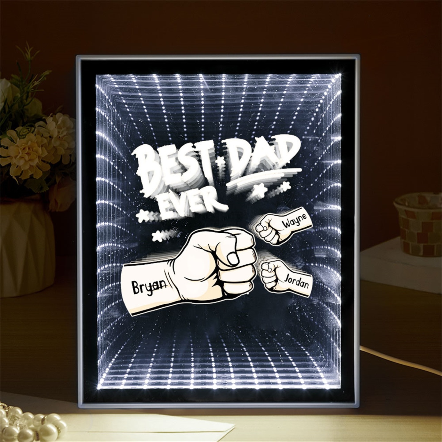 Fist Mirror Light Personalized Night Light Custom Kids Names Father's Day Gifts - soufeelus