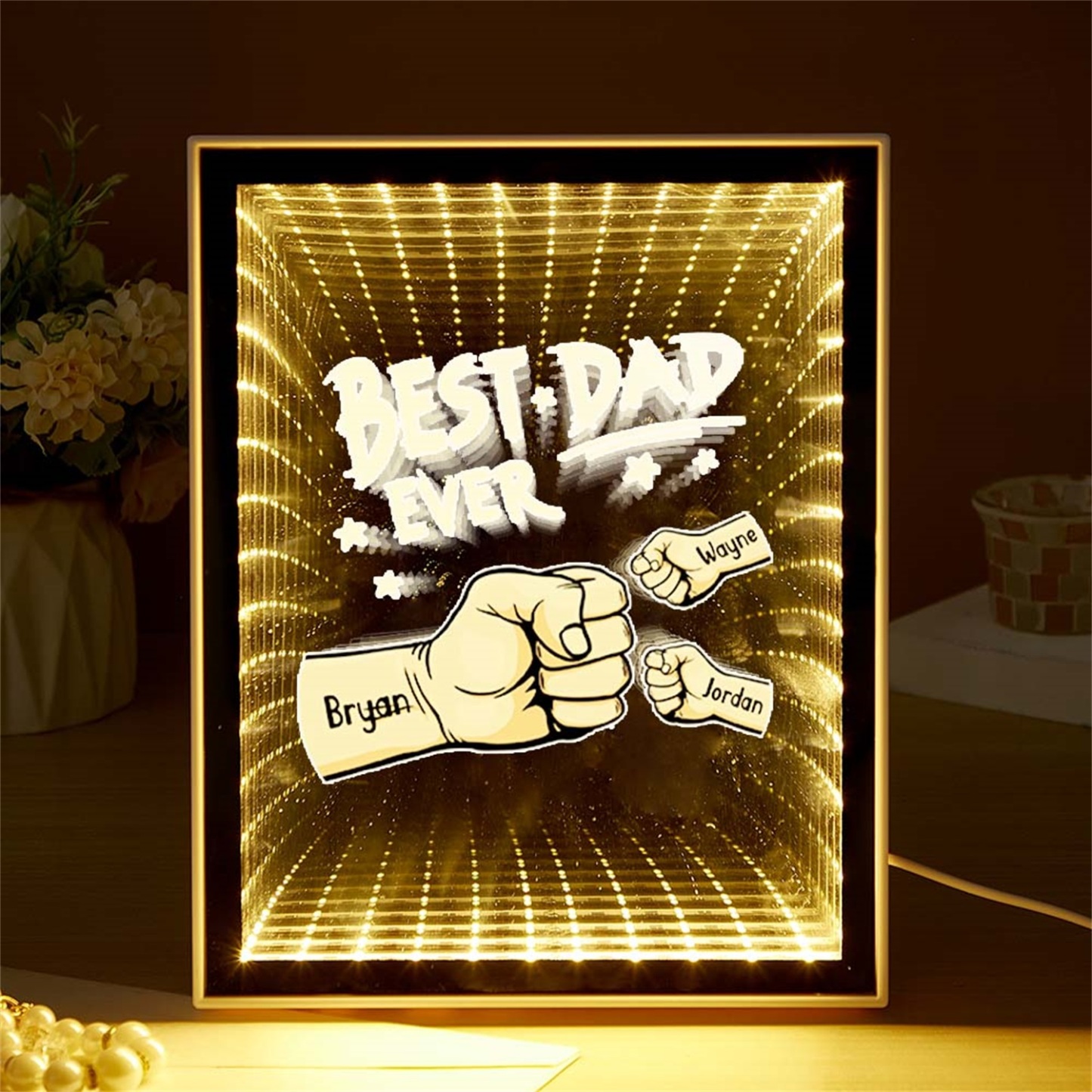 Fist Mirror Light Personalized Night Light Custom Kids Names Father's Day Gifts - soufeelus