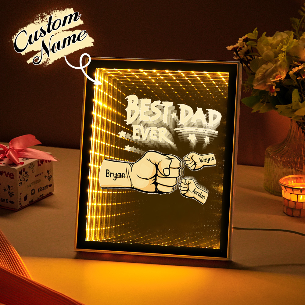 Fist Mirror Light Personalized Night Light Custom Kids Names Father's Day Gifts - soufeelus