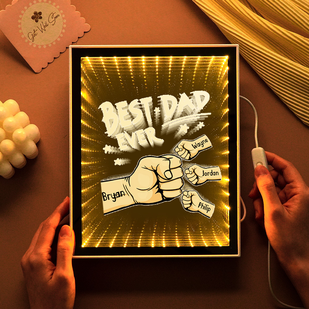 Fist Mirror Light Personalized Night Light Custom Kids Names Father's Day Gifts - soufeelus
