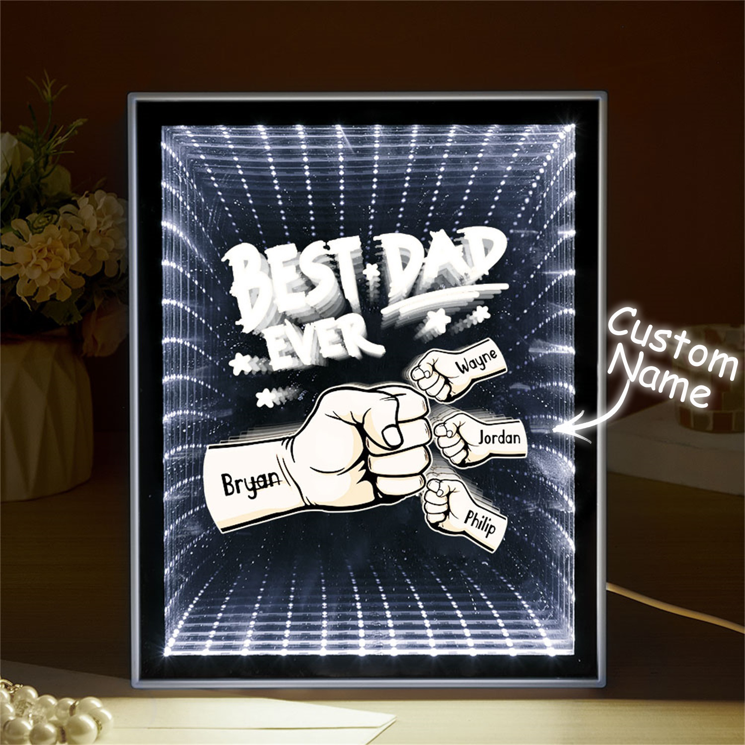 Fist Mirror Light Personalized Night Light Custom Kids Names Father's Day Gifts - soufeelus