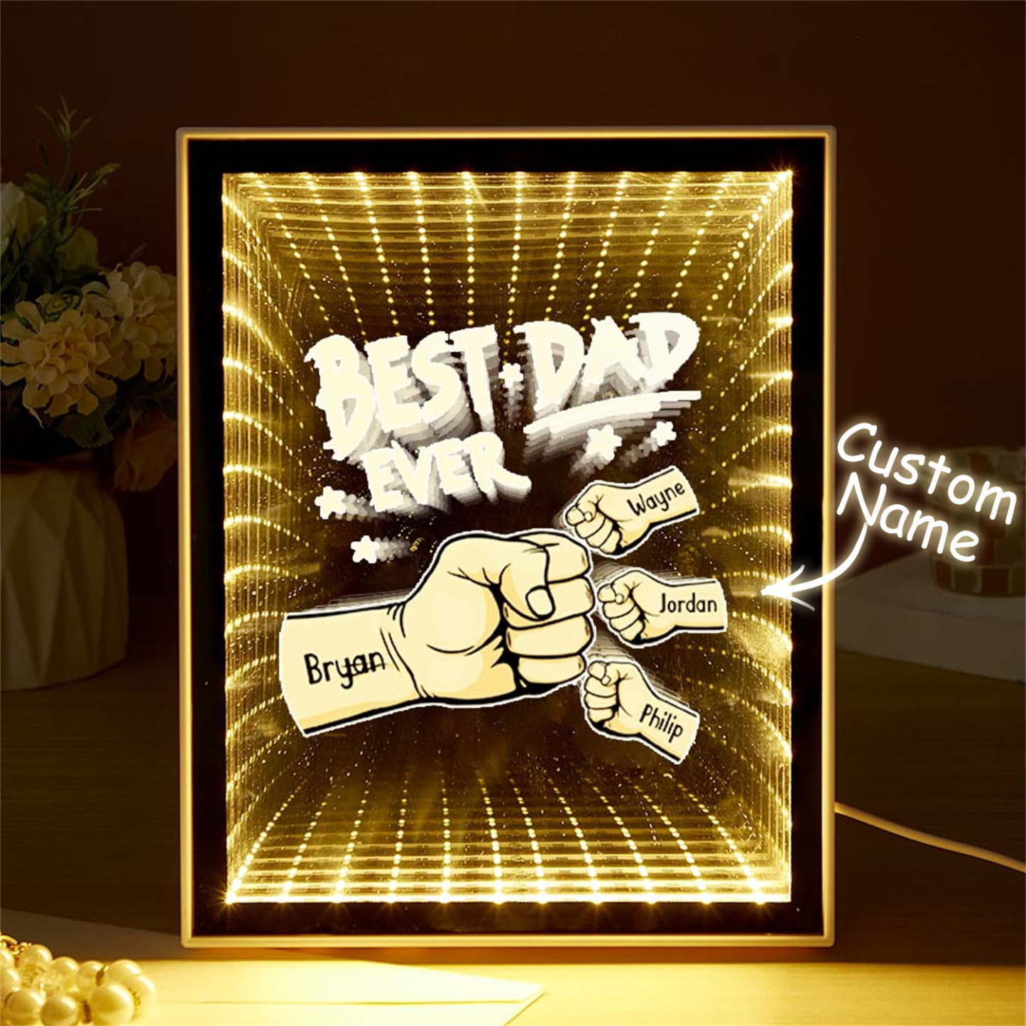 Fist Mirror Light Personalized Night Light Custom Kids Names Father's Day Gifts - soufeelus