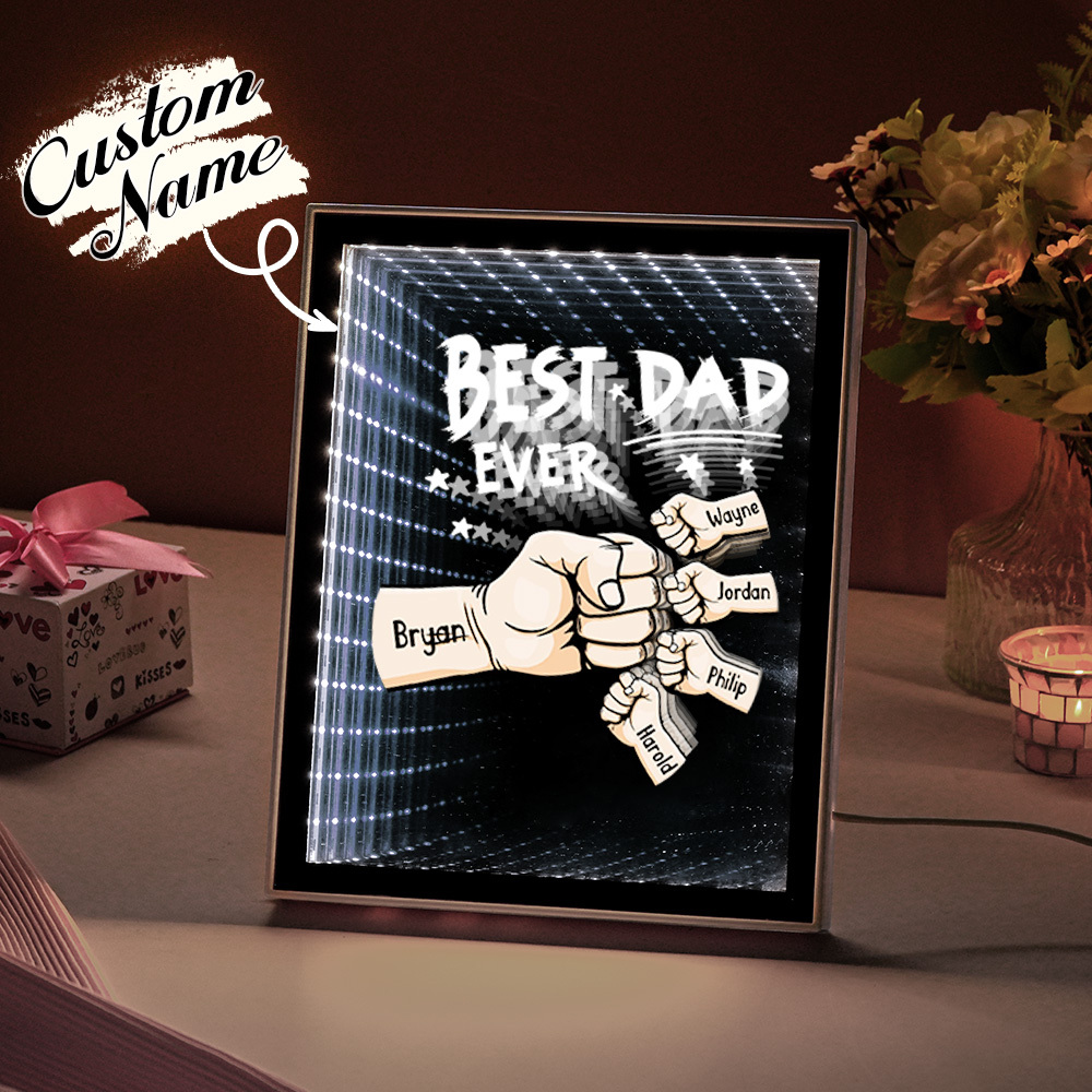 Fist Mirror Light Personalized Night Light Custom Kids Names Father's Day Gifts - soufeelus