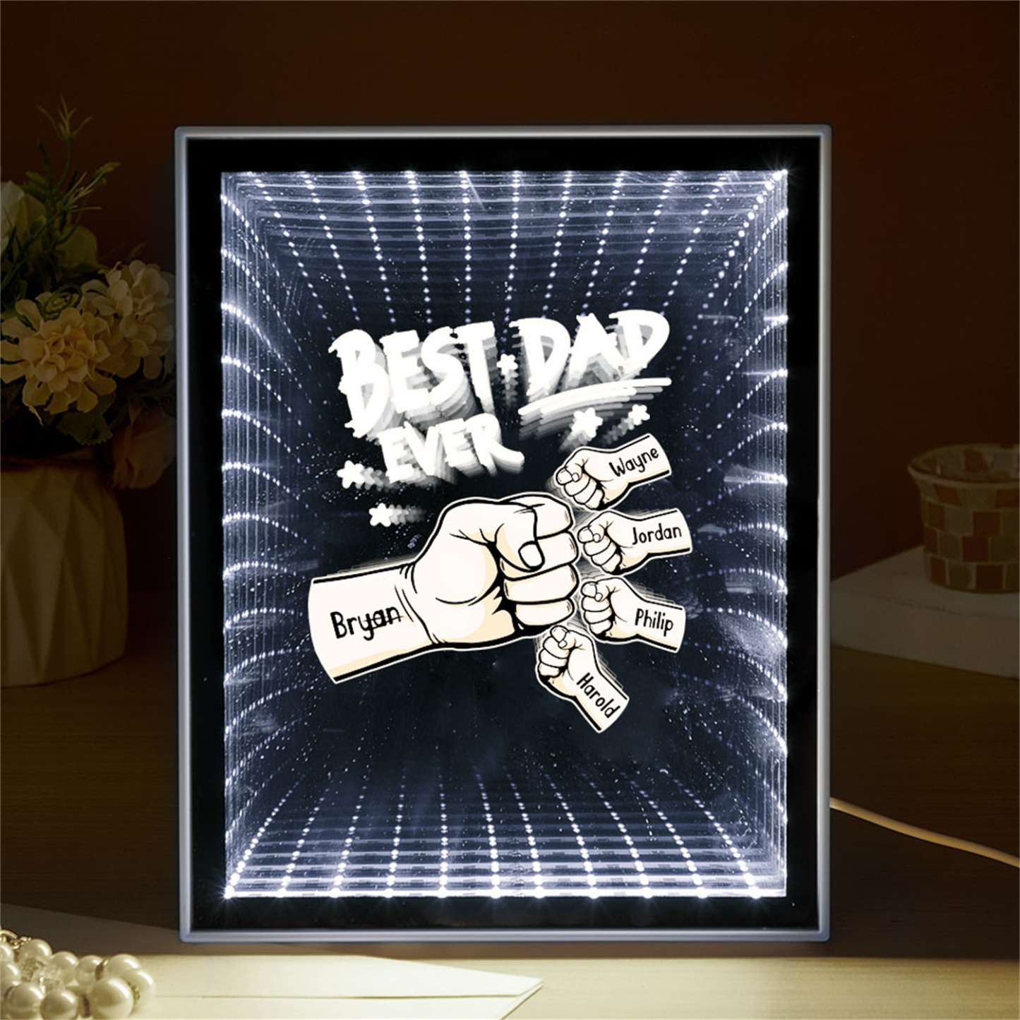 Fist Mirror Light Personalized Night Light Custom Kids Names Father's Day Gifts - soufeelus