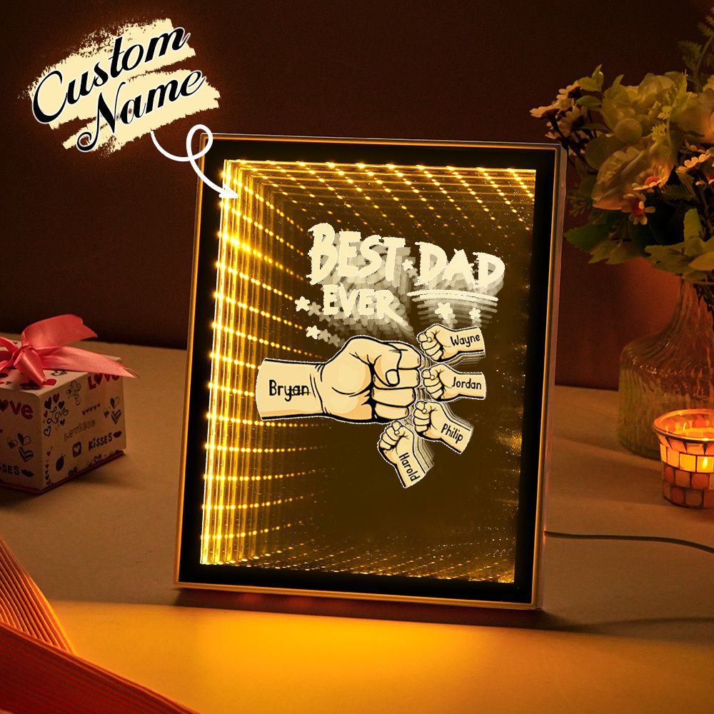 Fist Mirror Light Personalized Night Light Custom Kids Names Father's Day Gifts - soufeelus