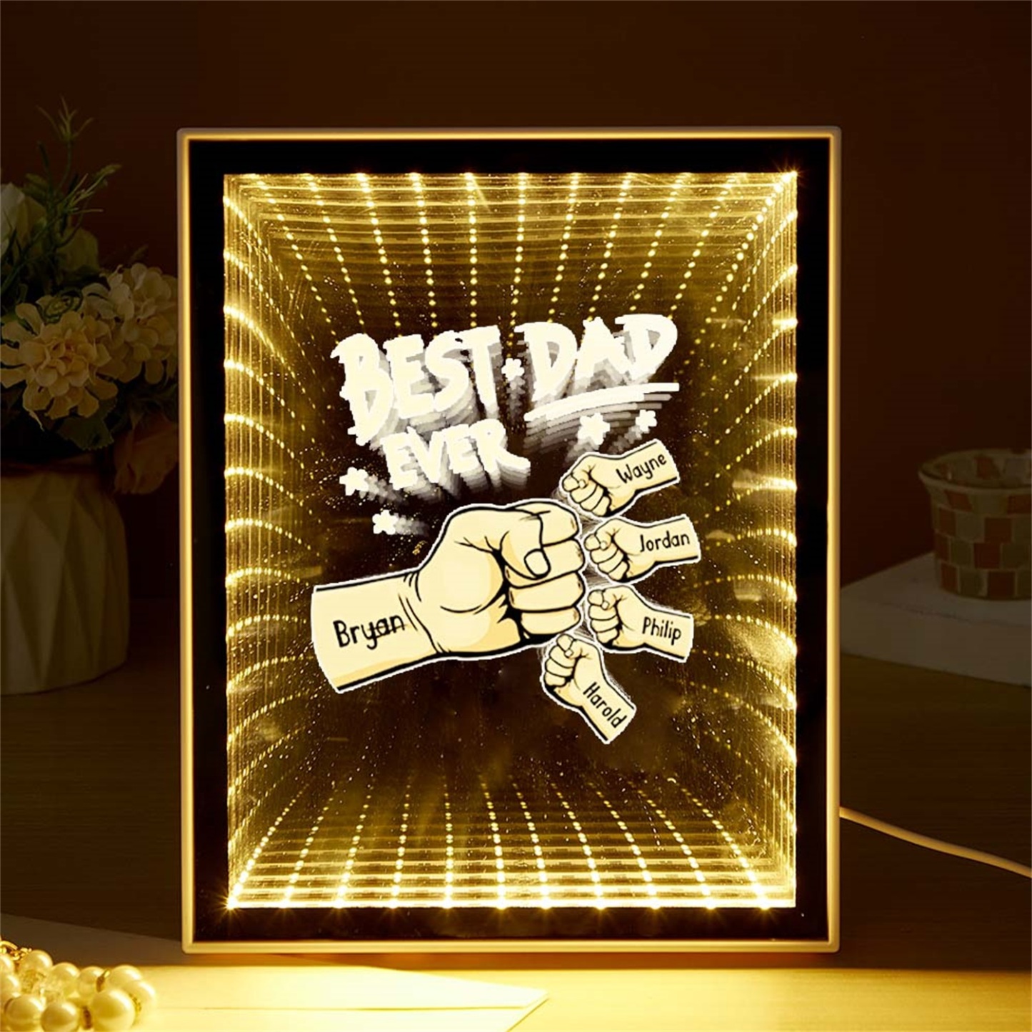 Fist Mirror Light Personalized Night Light Custom Kids Names Father's Day Gifts - soufeelus