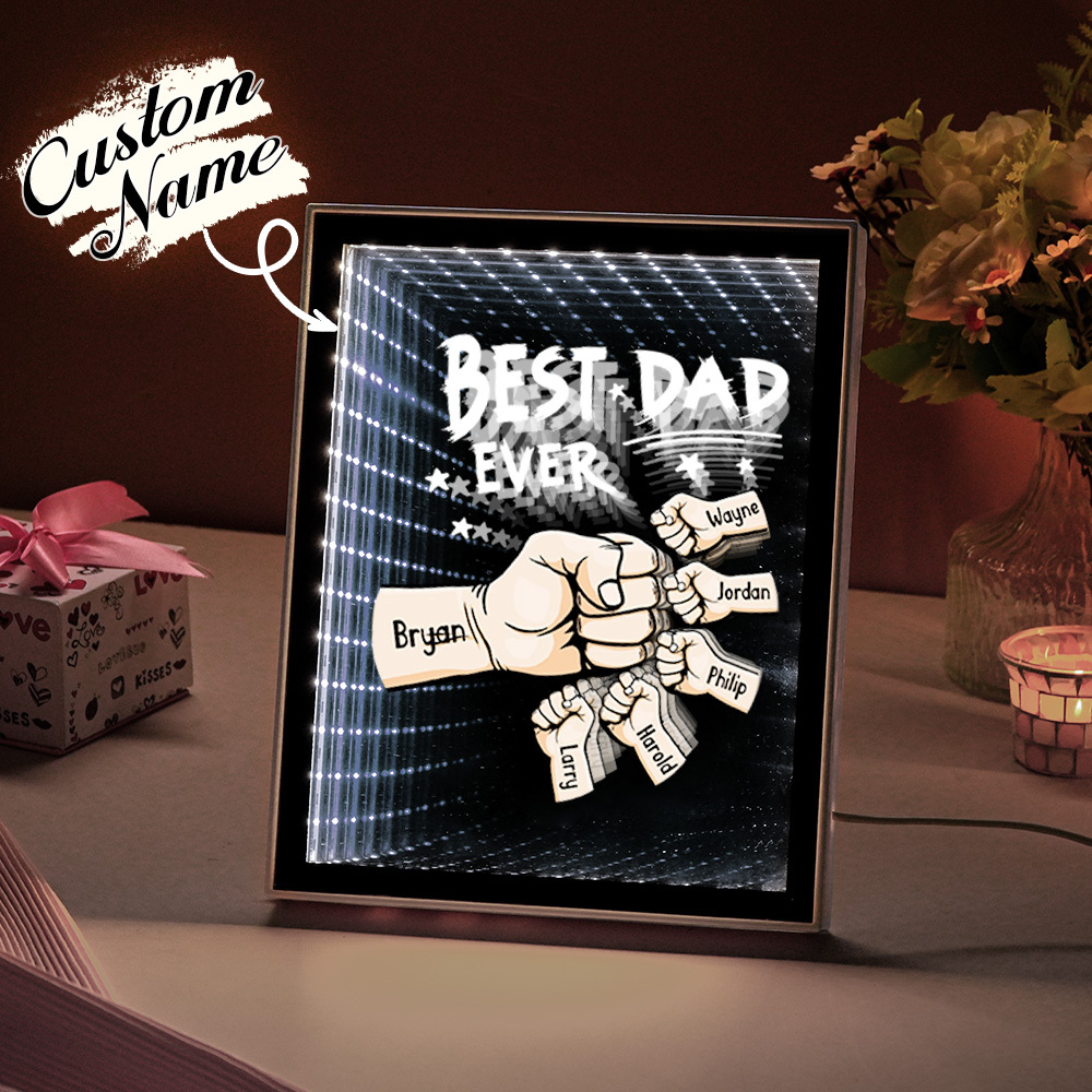 Fist Mirror Light Personalized Night Light Custom Kids Names Father's Day Gifts - soufeelus