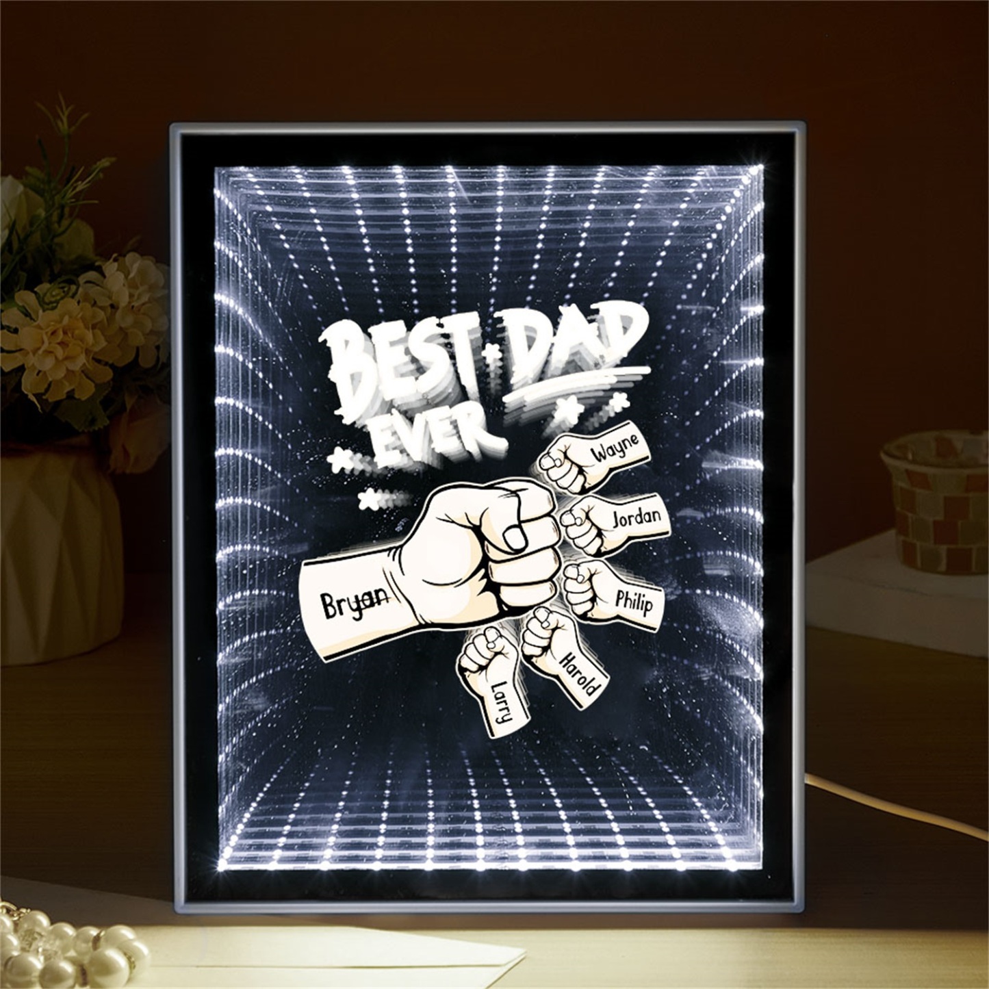 Fist Mirror Light Personalized Night Light Custom Kids Names Father's Day Gifts - soufeelus