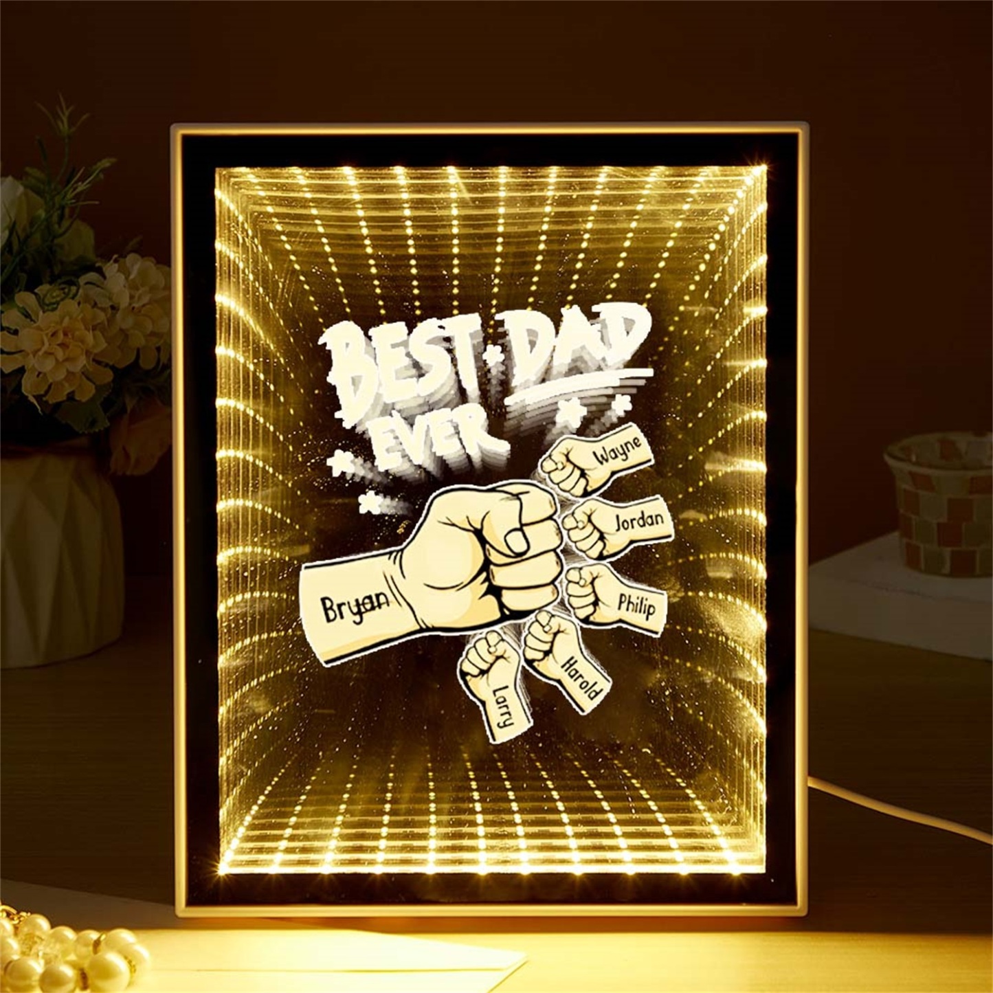 Fist Mirror Light Personalized Night Light Custom Kids Names Father's Day Gifts - soufeelus