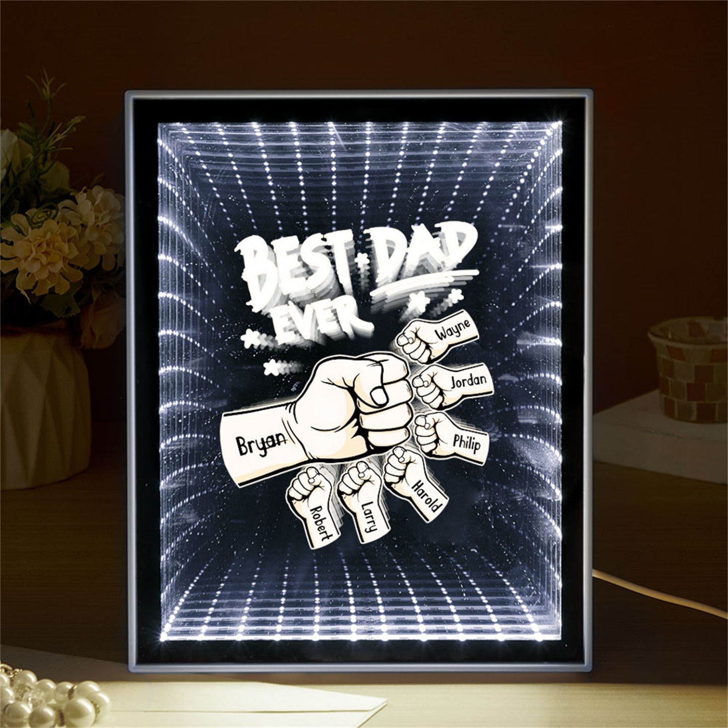 Fist Mirror Light Personalized Night Light Custom Kids Names Father's Day Gifts - soufeelus
