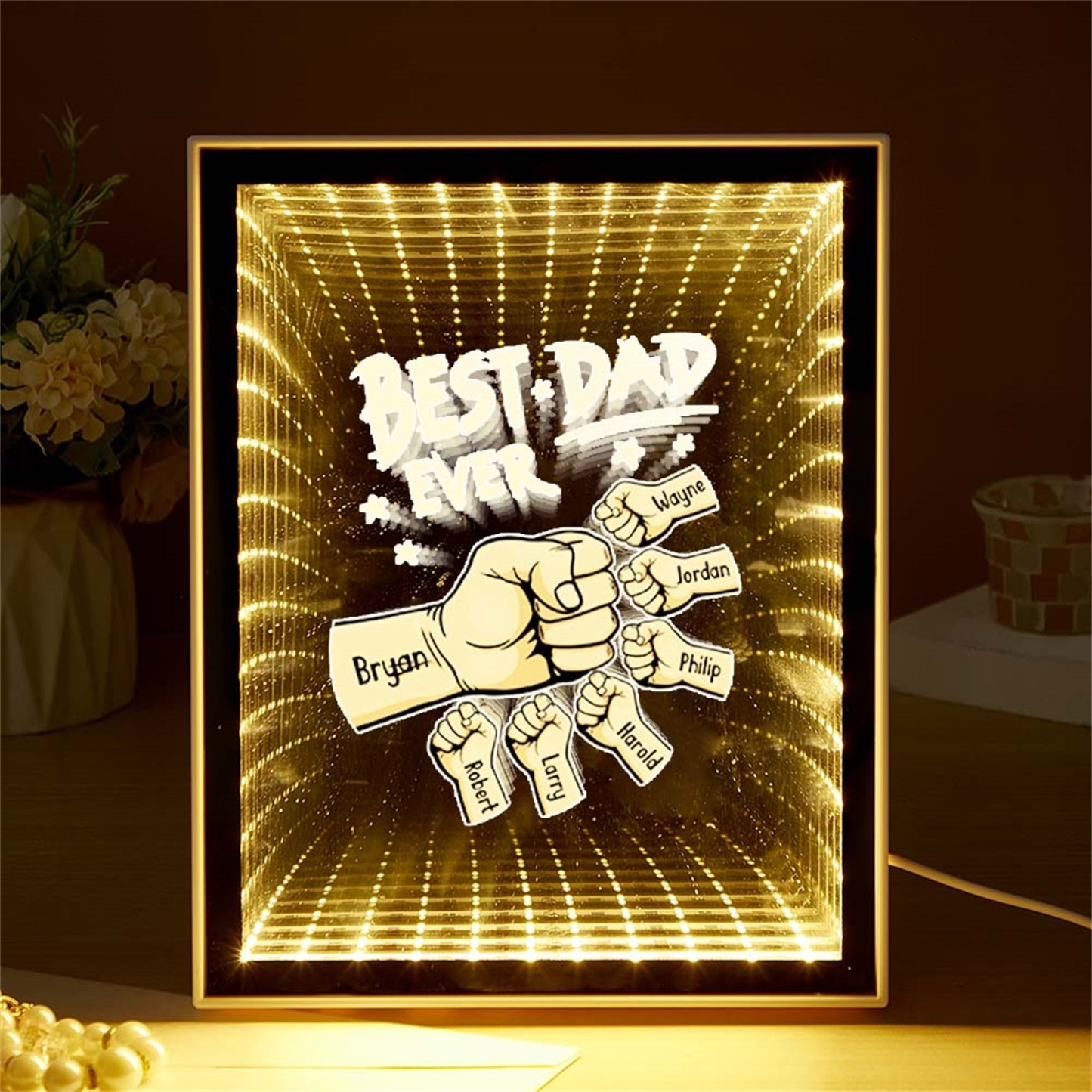 Fist Mirror Light Personalized Night Light Custom Kids Names Father's Day Gifts - soufeelus