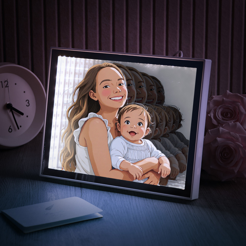 Personalized Gibli Style Mirror Night Light Custom Photo Night Light Best Gifts for Her - soufeelus