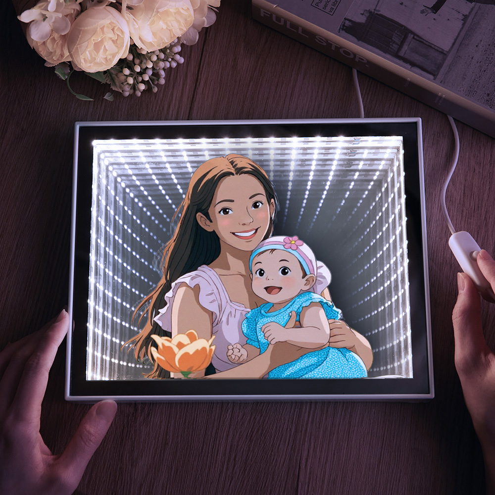 Personalized Gibli Style Mirror Night Light Custom Photo Night Light Best Gifts for Her - soufeelus
