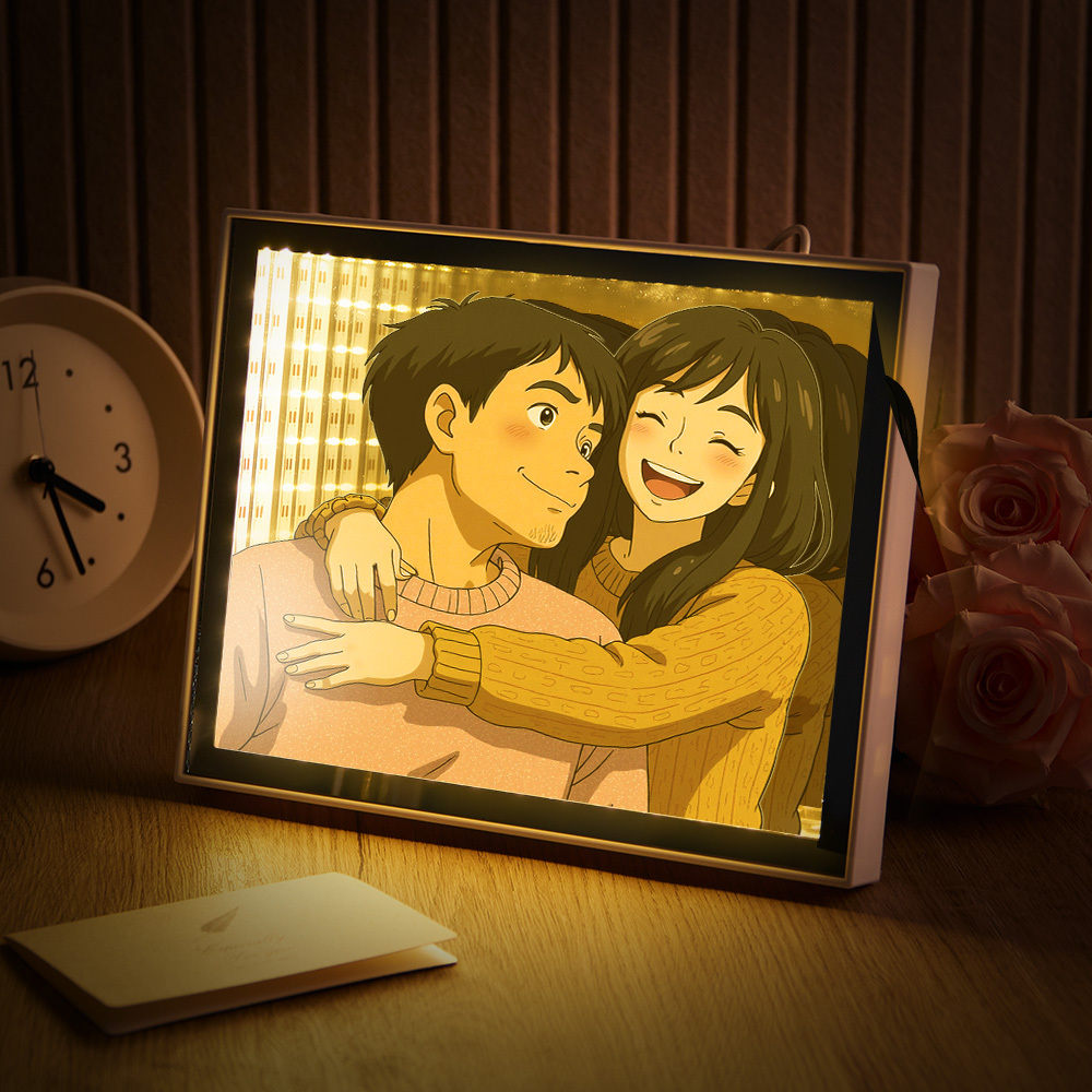 Personalized Gibli Style Mirror Night Light Custom Photo Night Light Best Gifts for Her - soufeelus