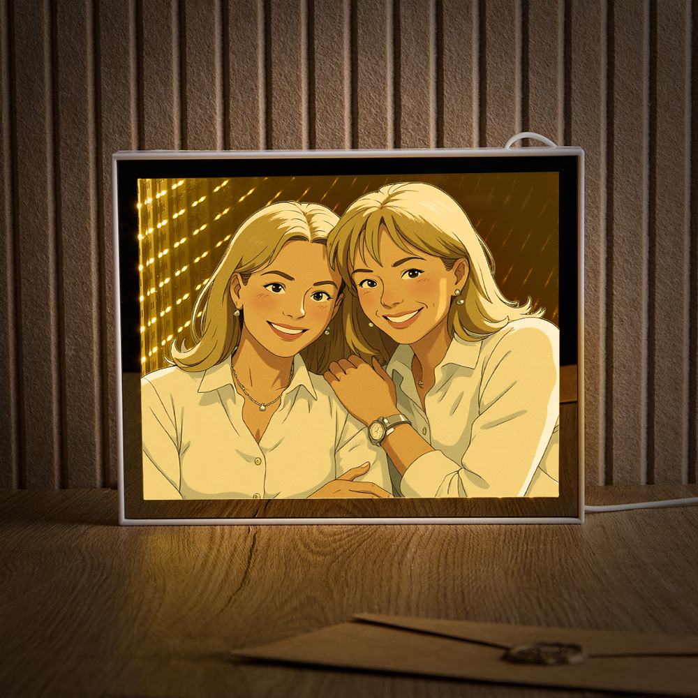 Personalized Gibli Style Mirror Night Light Custom Photo Night Light Best Gifts for Her - soufeelus