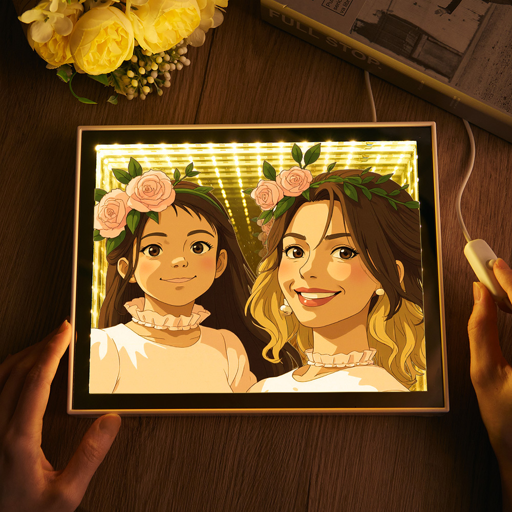 Personalized Gibli Style Mirror Night Light Custom Photo Night Light Best Gifts for Her - soufeelus