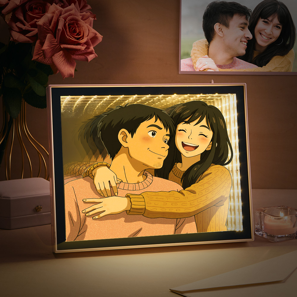Personalized Gibli Style Mirror Night Light Custom Photo Night Light Best Gifts for Her - soufeelus