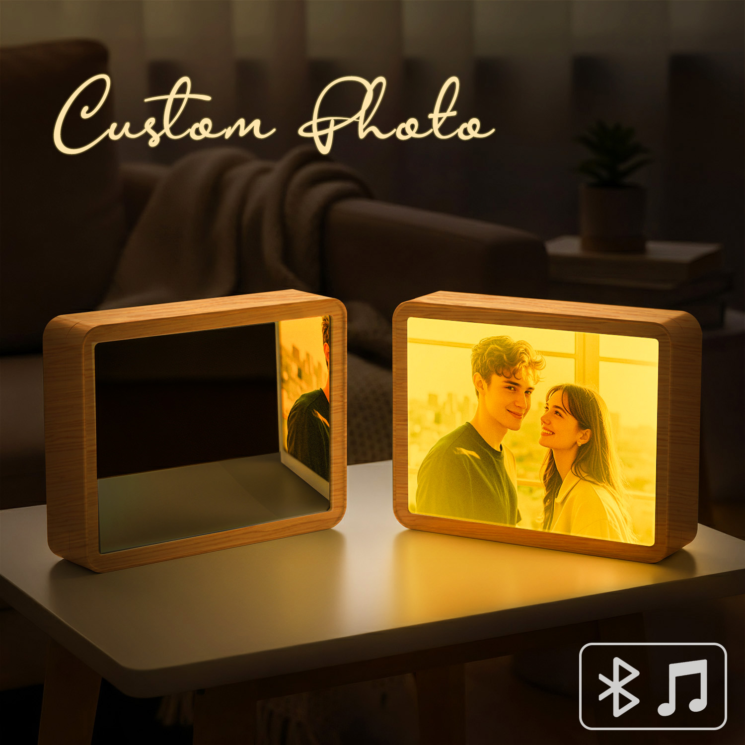 Custom Photo Mirror Lamp Bluetooth Speaker Personalized Music Night Light for Anniversarie