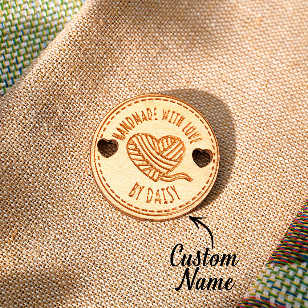 Personalized Handmade with Love Wooden Buttons Set of 15 Clothing Labels Gift for Mother Grandma Knitting Crocheting Lovers