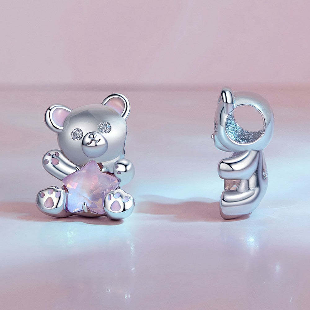 pink star bear charm 925 sterling silver xs1953