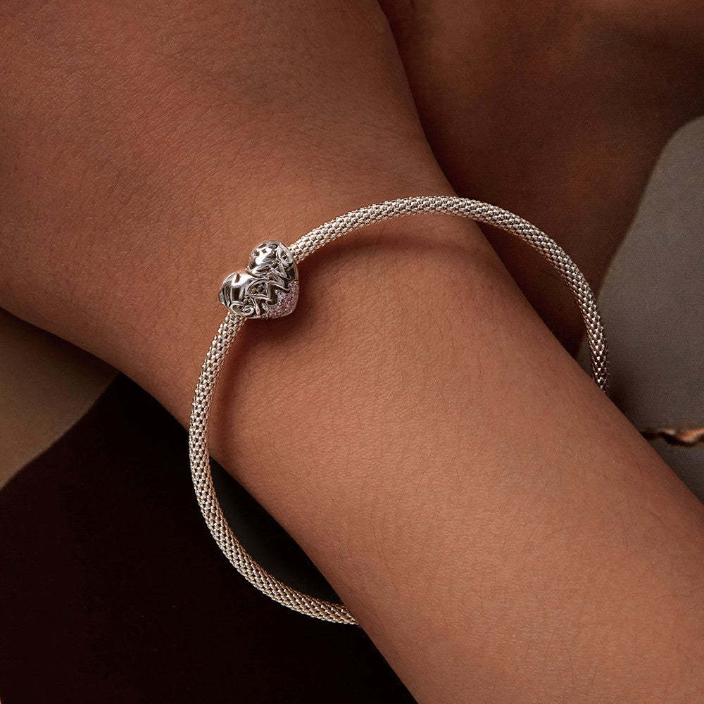heart pattern pink diamond charm 925 sterling silver xs1956