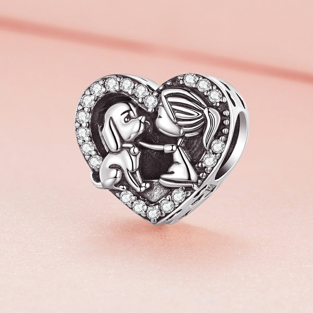 girl and pet charm 925 sterling silver xs2009