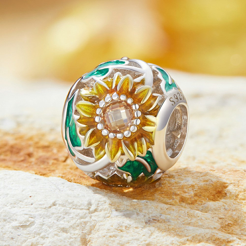 circle sunflower pattern yellow charm 925 sterling silver mothers day gifts xs2068