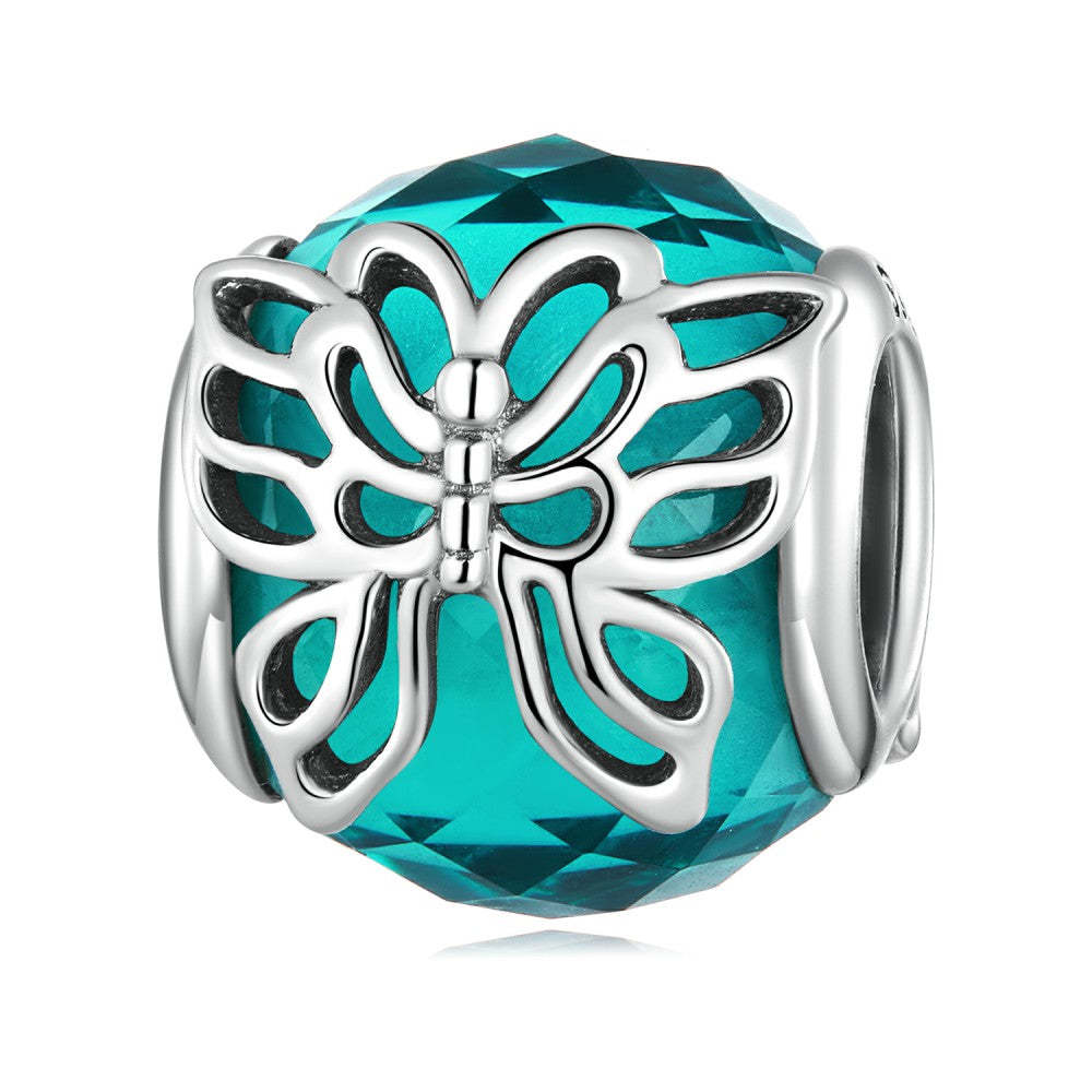 butterfly glass lake green glass charm 925 sterling silver xs2094