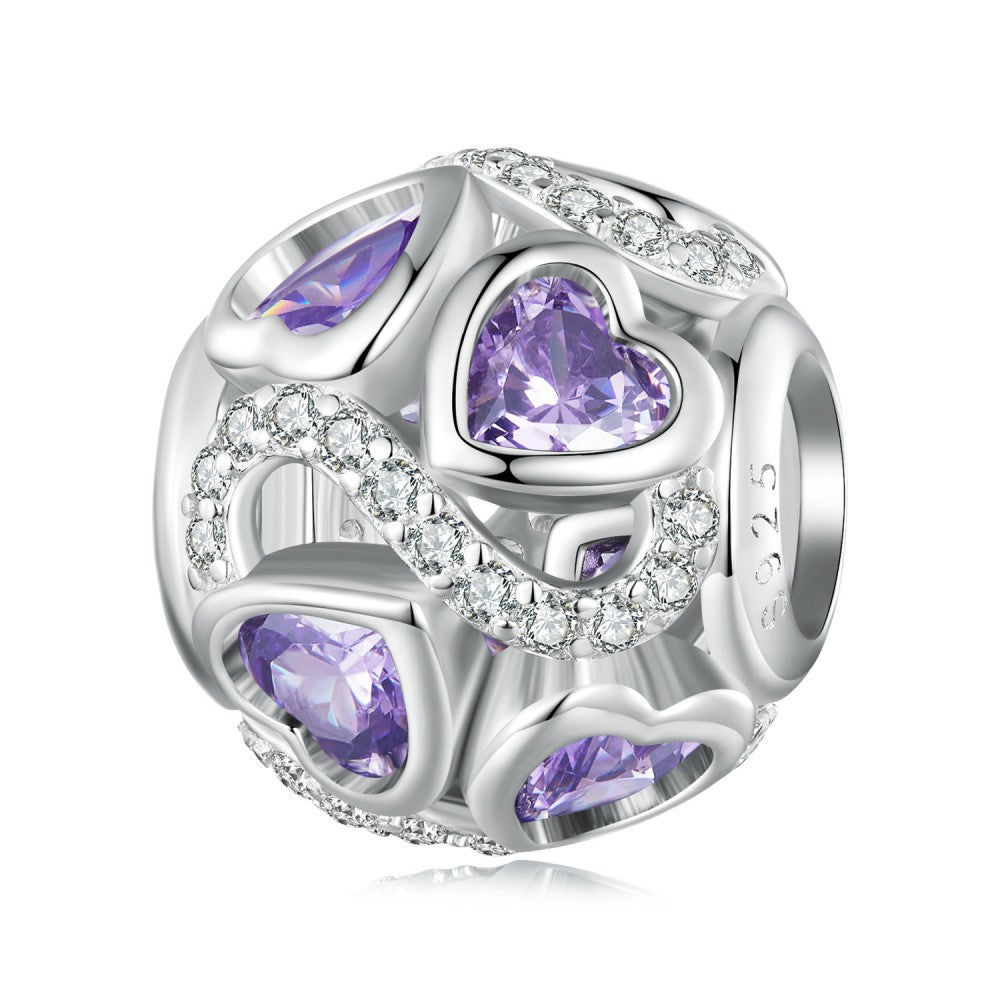infinite love purple zircon spherical charm 925 sterling silver xs2114