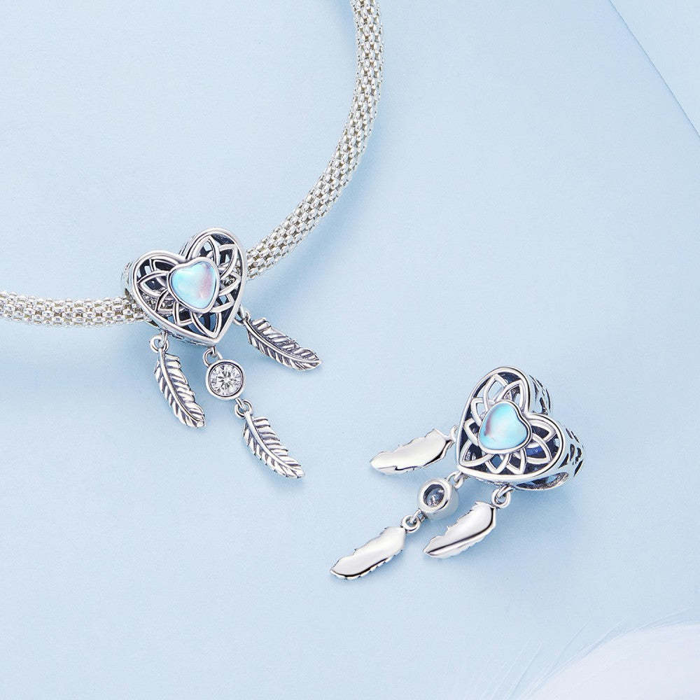 heart shaped dream catcher charm 925 sterling silver xs2124