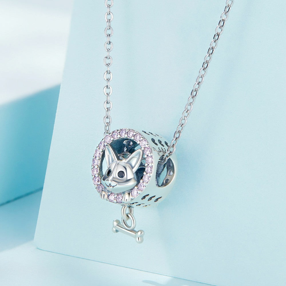 corgi dog pink zircon charm 925 sterling silver gifts for pet lover xs2141
