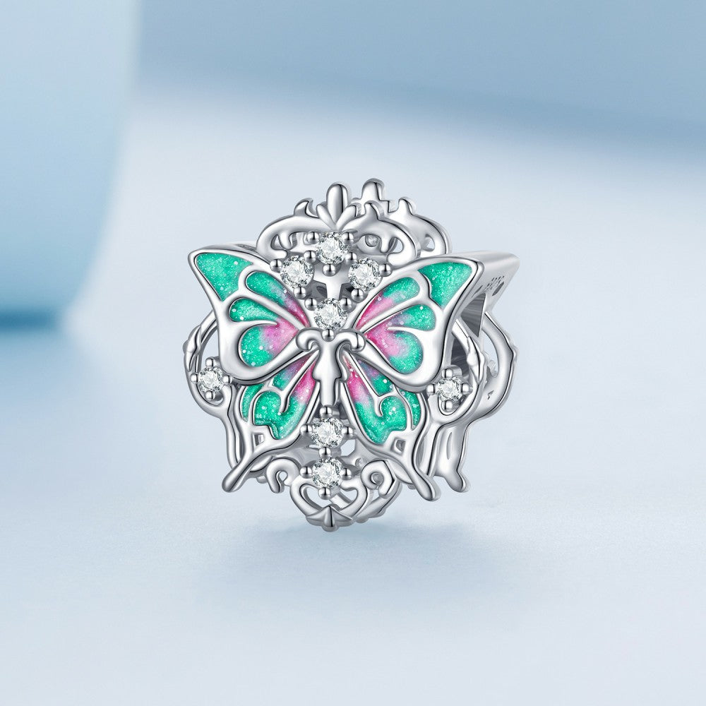baroque butterfly green pink charm 925 sterling silver xs2145