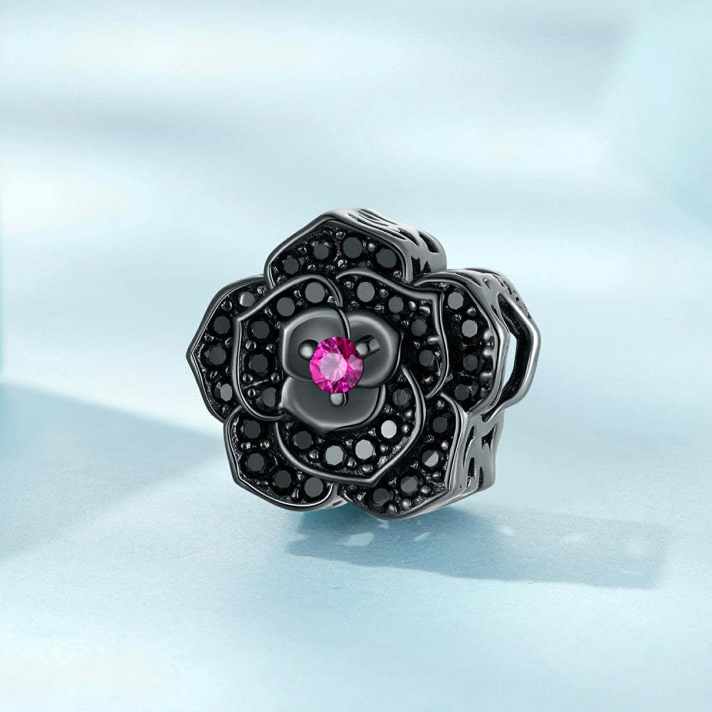 black rose pink zircon charm 925 sterling silver xs2173