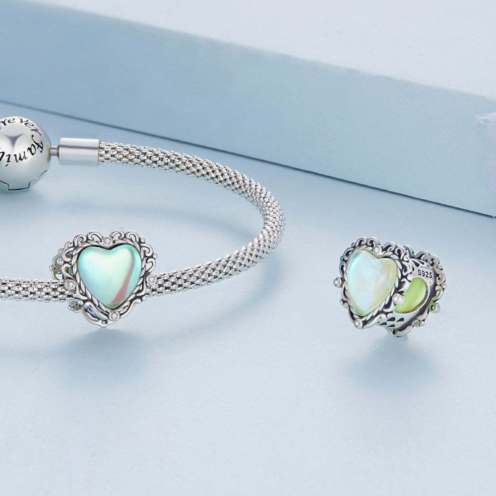 wizard of oz heart shape green charm 925 sterling silver xs2180