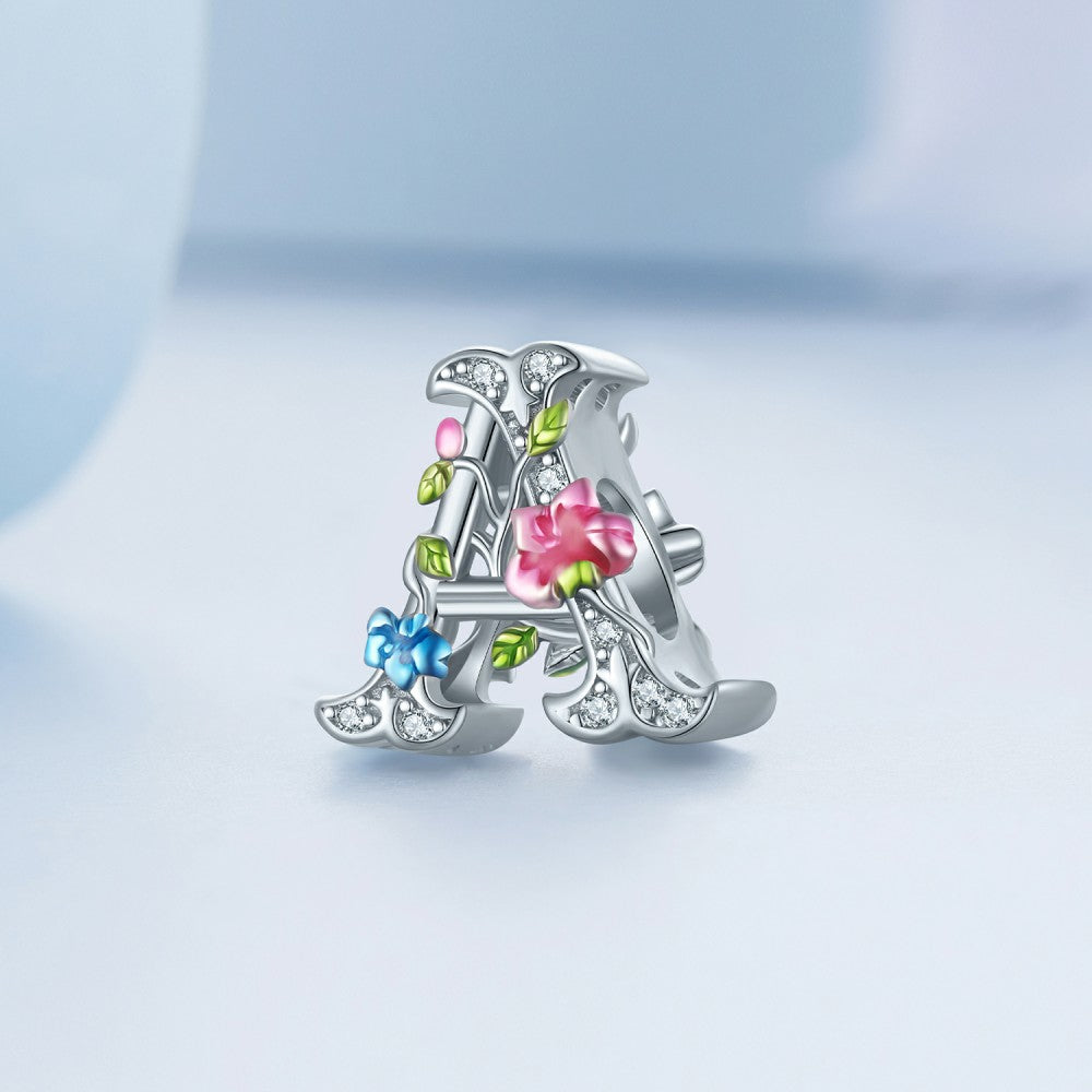 letter a flower colorful charm 925 sterling silver xs2181