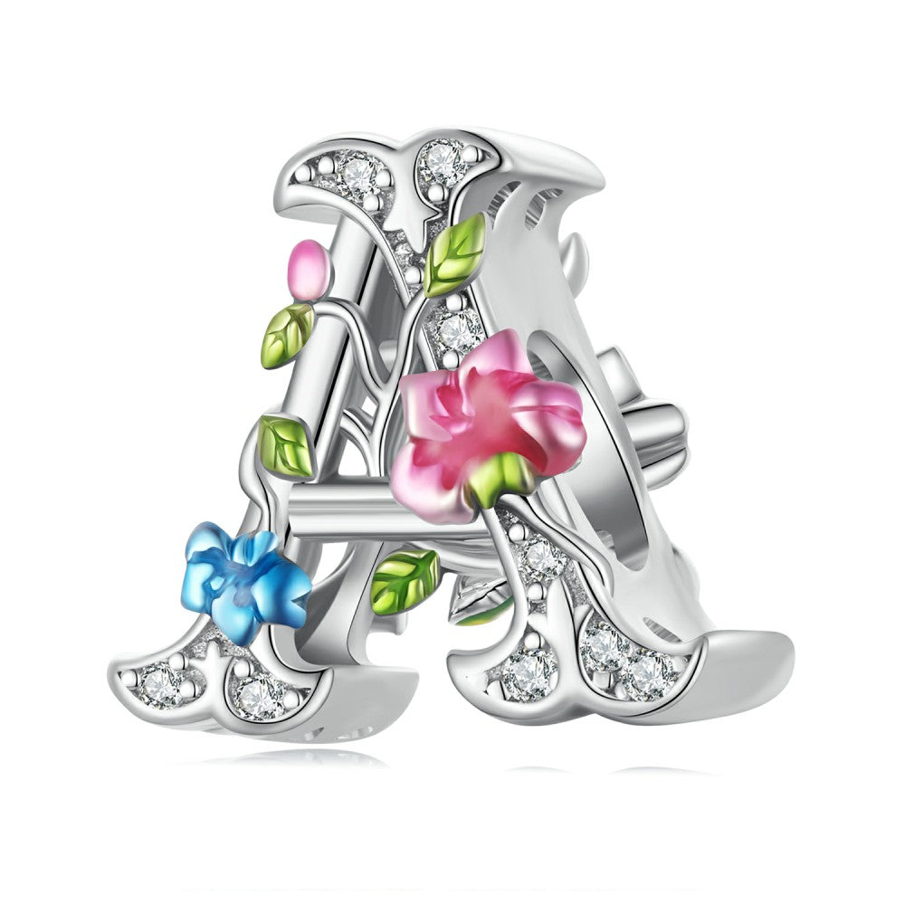 letter a flower colorful charm 925 sterling silver xs2181