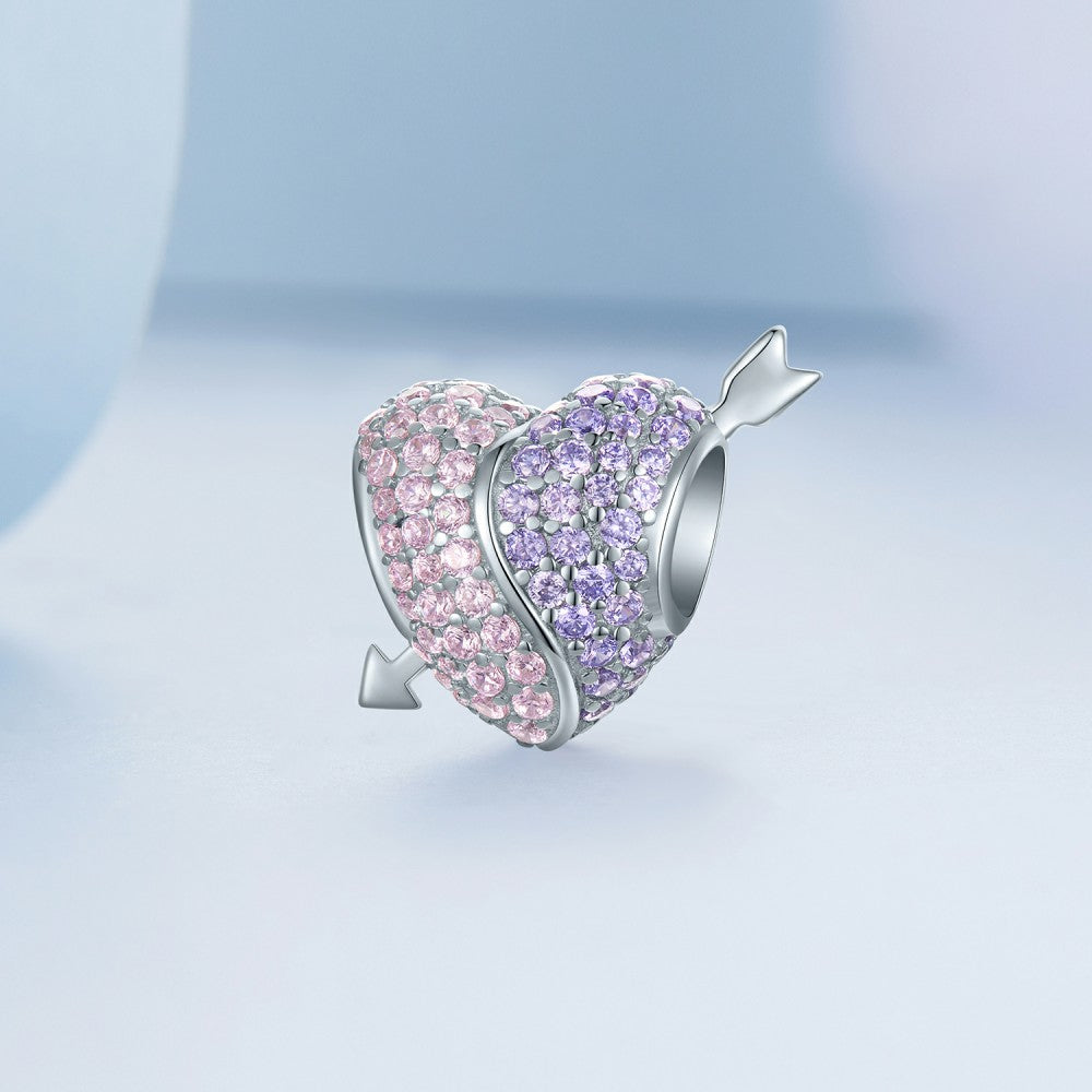 tai chi heart shape pink purple charm 925 sterling silver xs2182