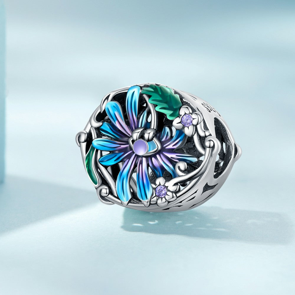 devil eye flower purple blue charm 925 sterling silver xs2203