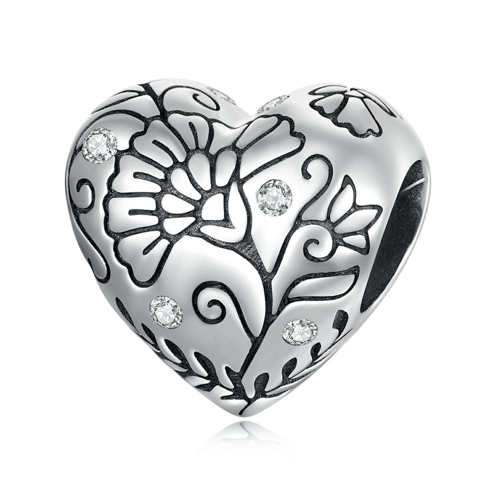 pattern heart shape charm 925 sterling silver xs2204