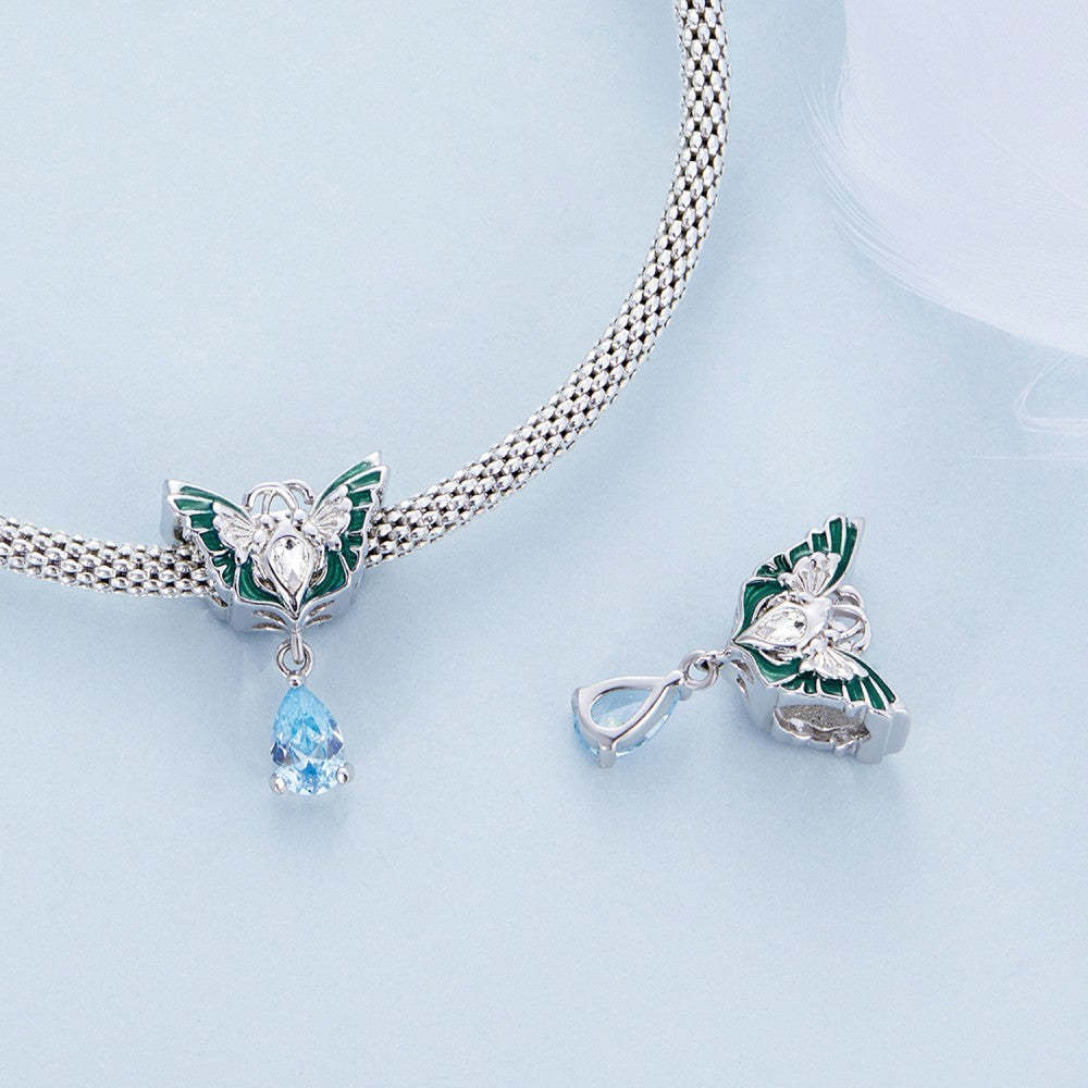double butterfly green charm 925 sterling silver xs2206